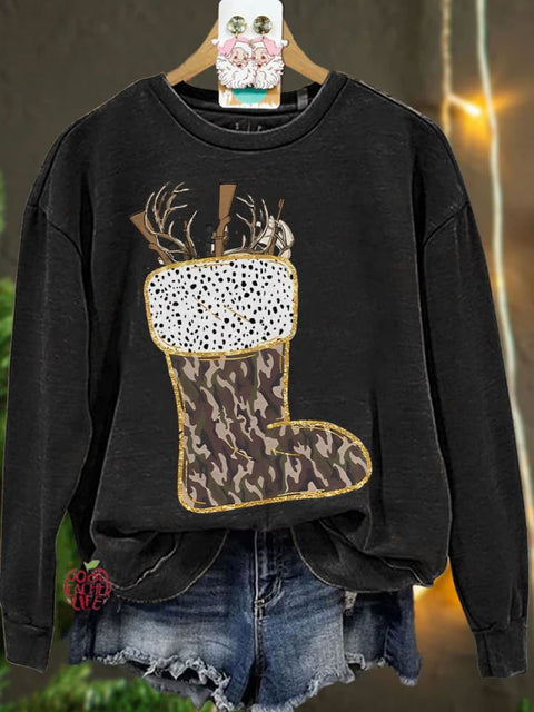 Camo Christmas Stocking Casual Sweatshirt