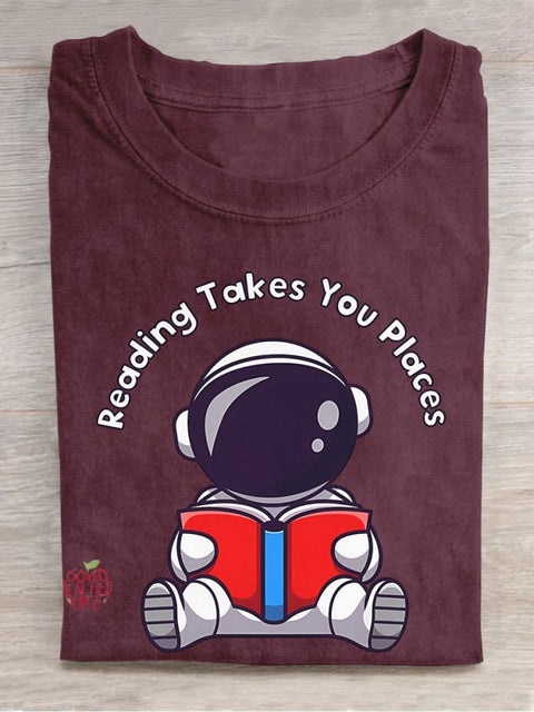 Reading Takes You Places Casual Print T-shirt