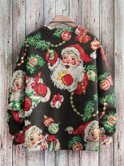 Christmas Cute Santa Claus Decoration Art Pattern Print Casual Knit Pullover Sweater