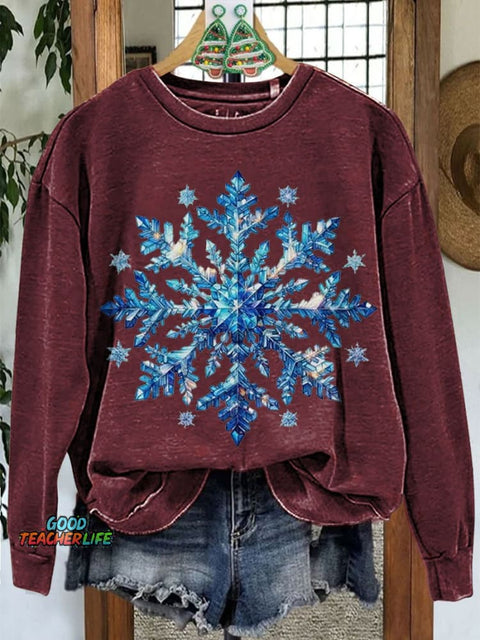 Snowflake Holiday Christmas Casual Print Sweatshirt