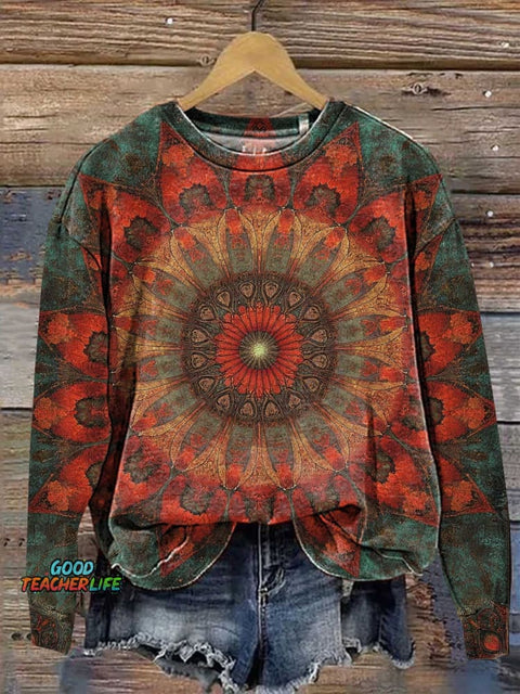 Retro Ethnic Totem Pattern Love and Peace Art Print Casual Sweatshirt