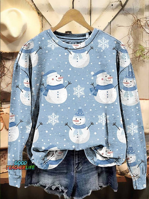 Christmas snowflake snowman with a scarf Casual  Sweatshirt