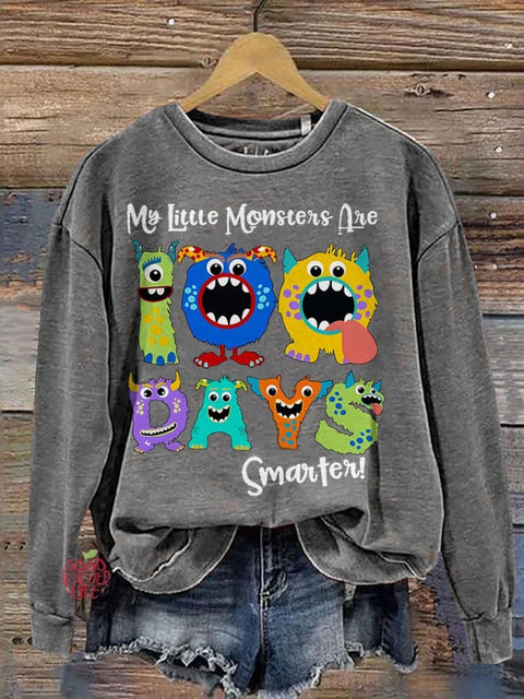 My Little Monsters 100 Days Smarter Teacher Casual Print Sweatshirt