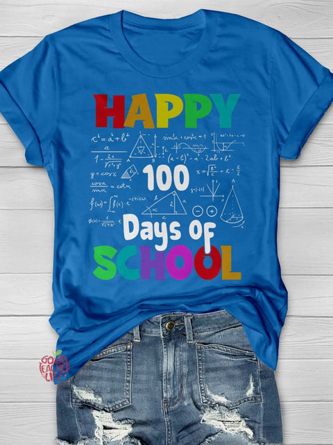 Math Formula Happy 100 Days of School Casual Print T-shirt