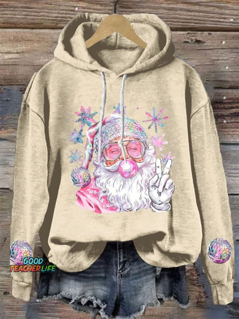 Retro Peace Bubble Blowing Santa Casual Hoodie Sweatshirt