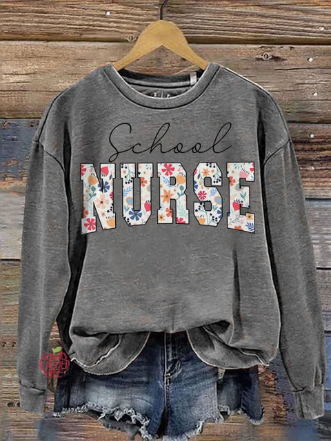 Floral School Nurse Casual  Sweatshirt