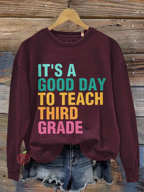 Women's Third Grade Teacher Print Casual Long Sleeve Sweatshirt