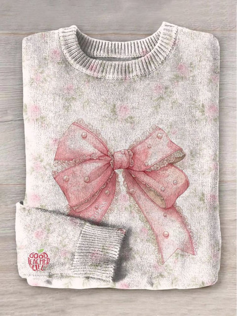 Cute Christmas Bow Art Print Knit Pullover Sweater