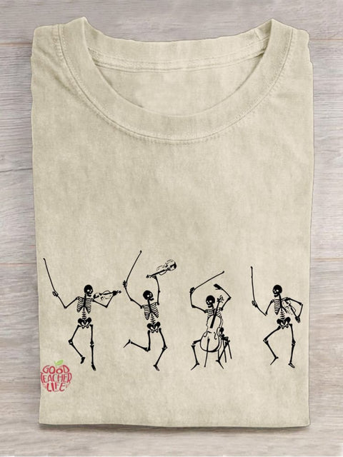 Dancing Skeletons Music Teacher Casual Print T-shirt