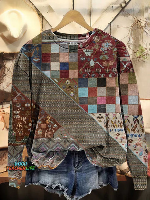Retro Ethnic Pattern Casual Sweatshirt