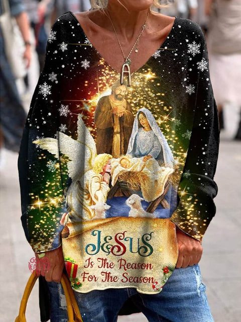 Women's Lovely Christmas Jesus Pattern Art Print Casual Sweatshirt