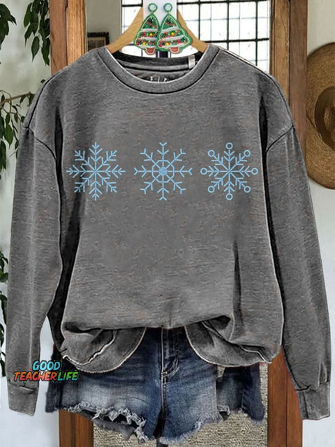 Snowflakes Winter Christmas Casual Print Sweatshirt