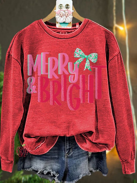 Christmas Merry & Bright Pink Casual  Sweatshirt