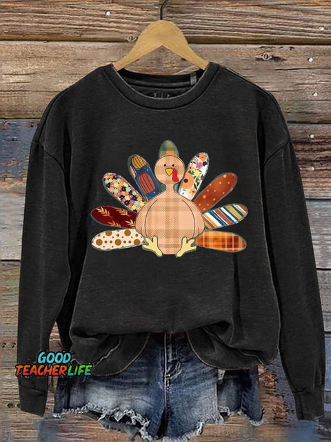 Patchwork Turkey Fall Casual  Sweatshirt