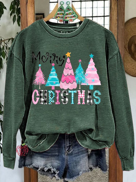 Colorful Christmas Tree Print Casual Sweatshirt