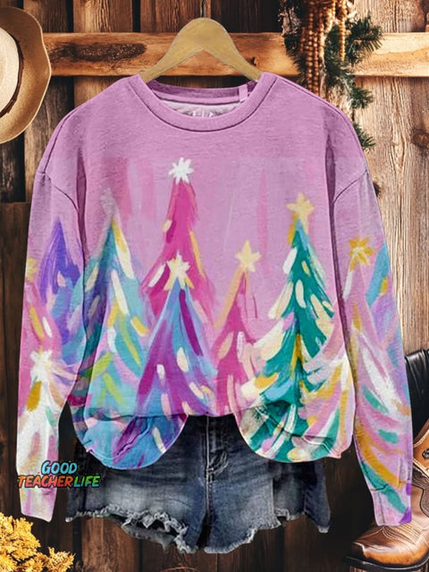 Christmas Tree Holiday Casual Print Sweatshirt