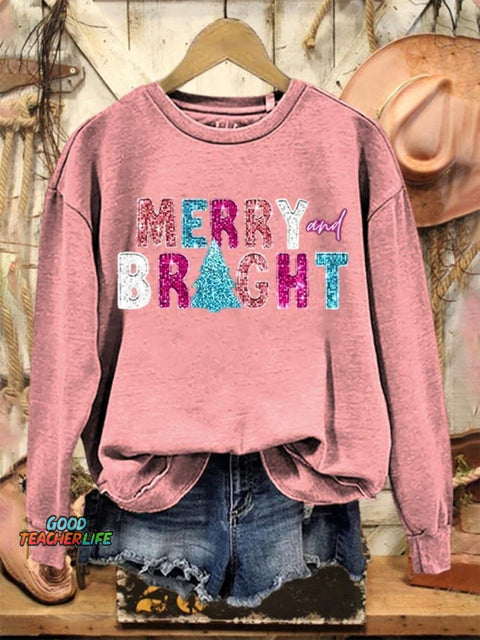 Lovely Christmas Merry And Bright Art Print Casual Sweatshirt