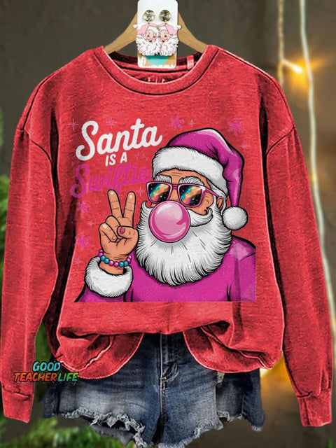 Santa Is A Swiftie Christmas Casual Print Sweatshirt