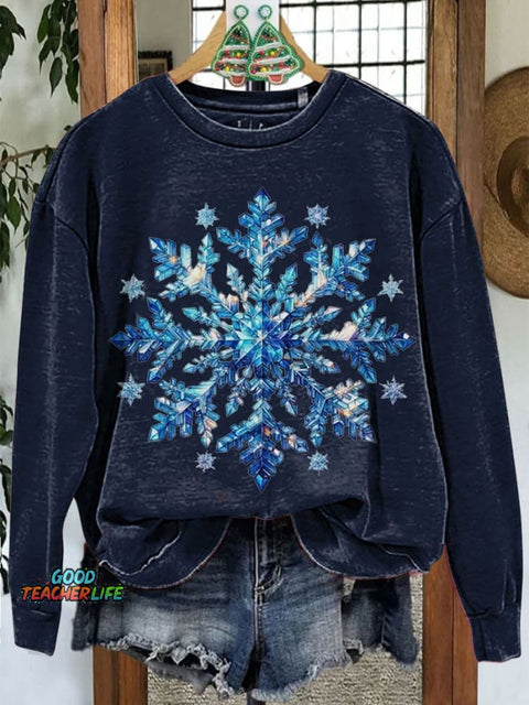 Snowflake Holiday Christmas Casual Print Sweatshirt