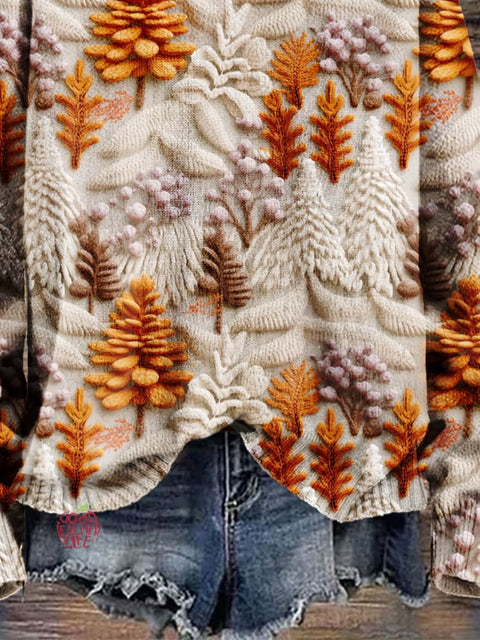 Christmas Gift Christmas Tree Seasons Autumn And Winter Trees Art Print Knit Pullover Sweater