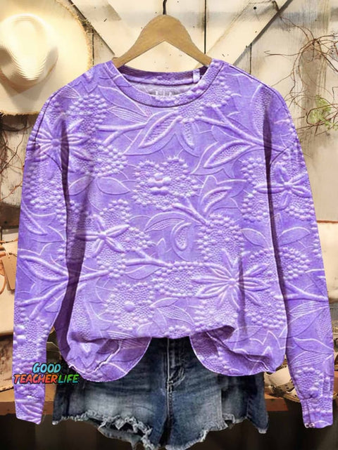 Women's Floral Texture Art Pattern Print Casual Sweatshirt