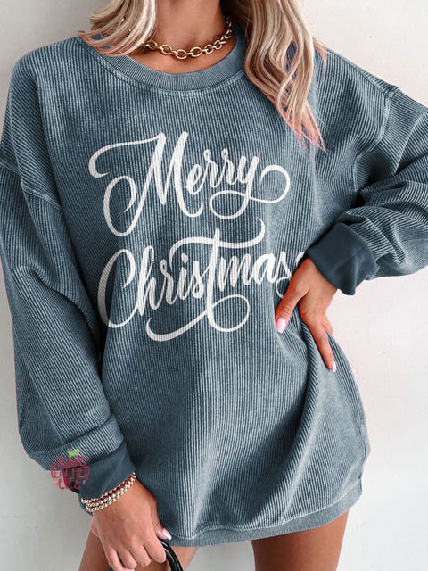 Women's Merry Christmas Casual Print Corduroy Sweatshirt