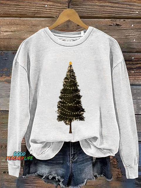 Christmas Tree Print  Casual  Sweatshirt
