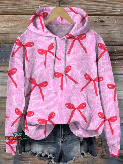 Lovely Christmas Ribbon Pattern Printed Casual Sweatshirt
