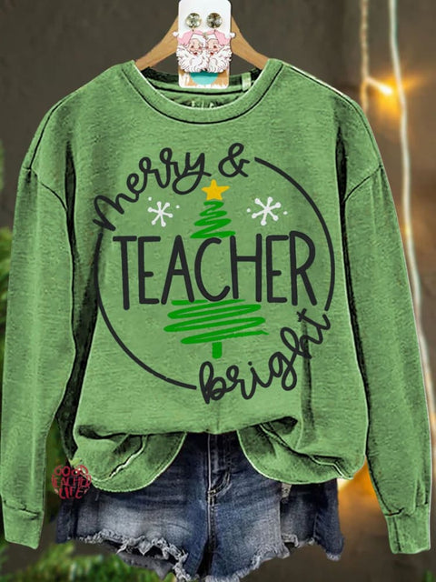 Christmas Merry & Bright Teacher Casual  Sweatshirt