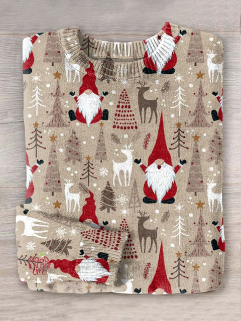 Christmas Gnome Art  Print Knit Pullover Sweater