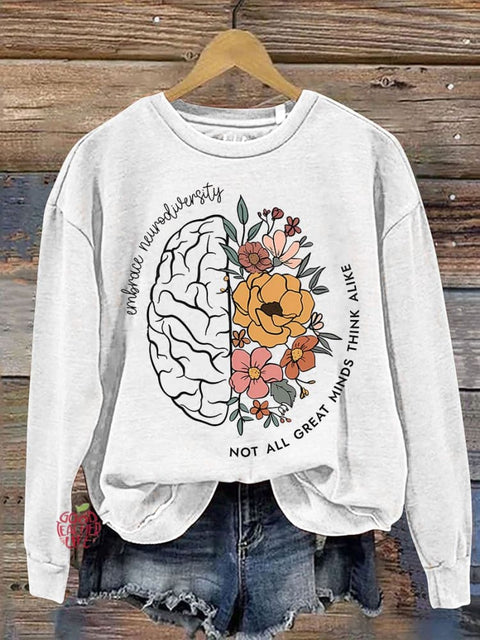 Not All Great Minds Think Alike Autism Awareness Teacher Casual Print Sweatshirt