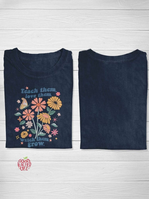 Flowers art print casual T-shirt