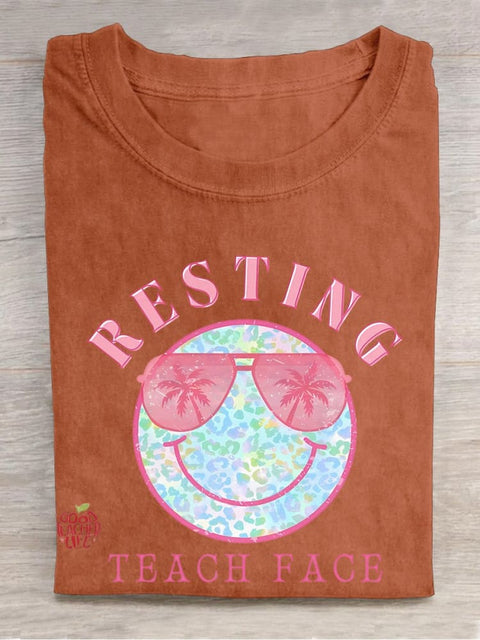 Resting Teach Face Casual Print T-shirt