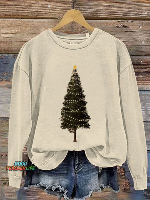 Christmas Tree Print  Casual  Sweatshirt