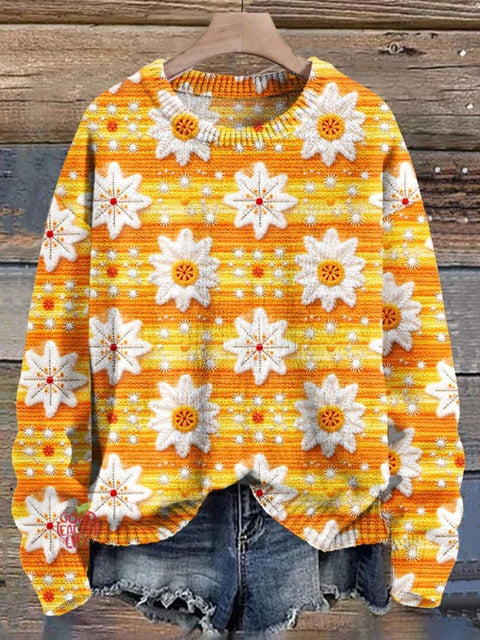 Christmas Flowers Print Knit Pullover Sweater