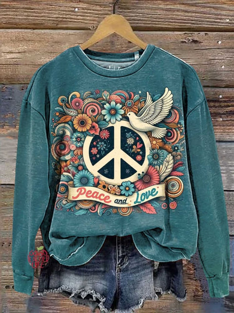 Hippie Floral Dove Peace Sign Peace and Love Casual Sweatshirt