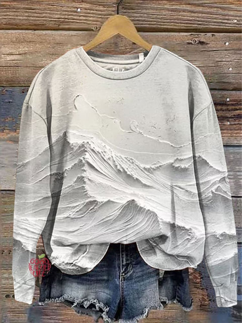 3D White Mountain Painting Print Casual Sweatshirt