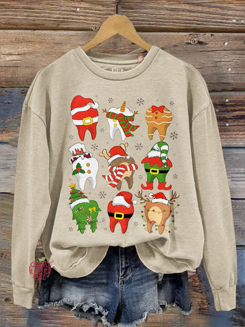 Funny Christmas Teeth Sweatshirt, Christmas Dentist Shirt, Christmas Gift For Dentist, Xmas Pediatric Dentist Sweater,Christmas Dental Squad Art Design Print Casual Sweatshirt