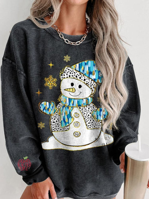 Colorful Glitter Christmas Snowman Print Women's Casual Sweatshirt