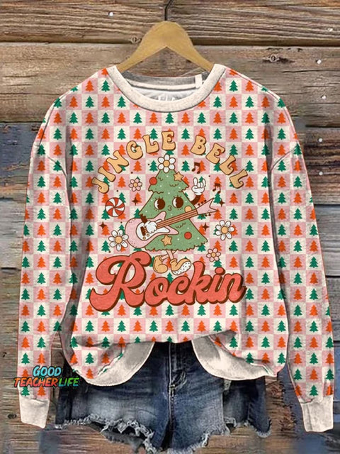 Retro Cartoon Christmas Tree Graphic Printed Casual  Sweatshirt