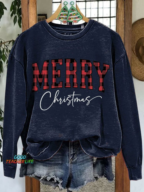 Merry Christmas Casual Print Sweatshirt