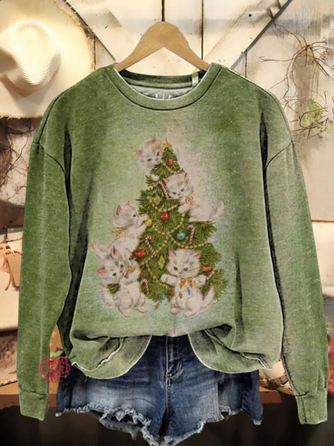 Christmas Tree Cat Casual Sweatshirt