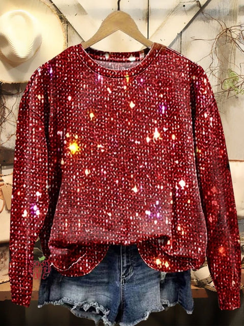 Women's Christmas Holiday Glitter Prints Casual Sweatshirt