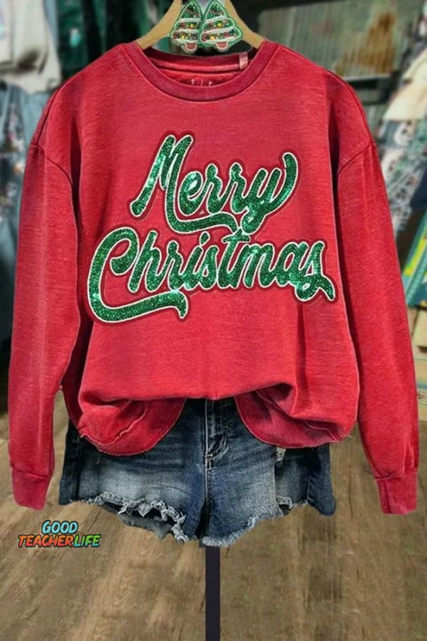 Merry Christmas Print Casual  Sweatshirt