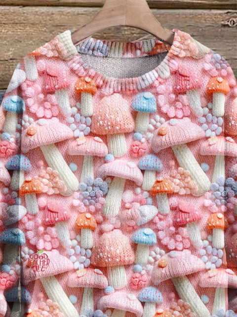 Christmas Gift Colorful Mushrooms Art Print Knit Pullover Sweater