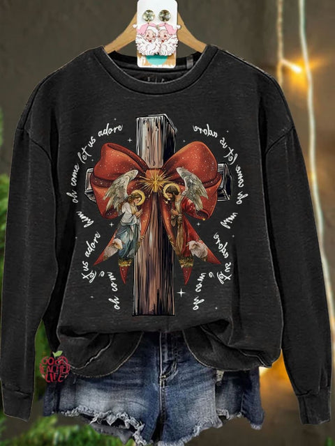 Jesus Christmas Bow Glitter Casual Sweatshirt