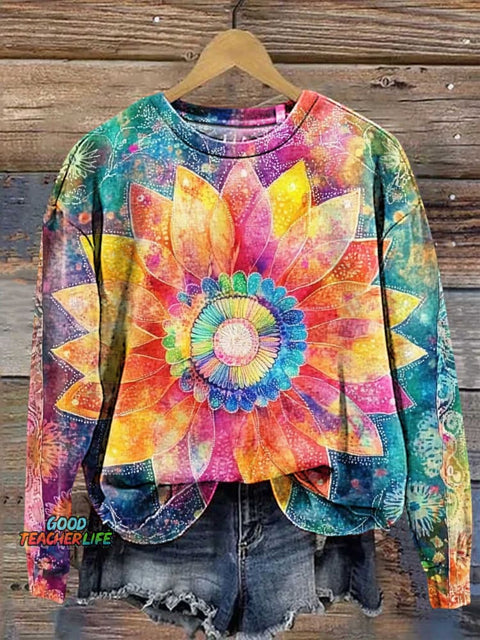 Hippie Art Colorful Flowers Casual Sweatshirt