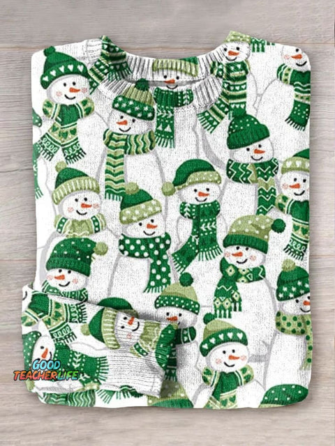 Christmas Snowman Art Print Knit Pullover Sweater