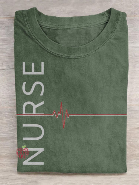 Nurse Texts And Heartbeat Graphic Printed T-shirt