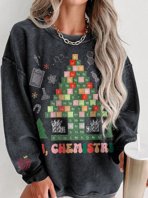 Christmas Oh Chemistree Funny Science Women's  Casual Print Corduroy Sweatshirt